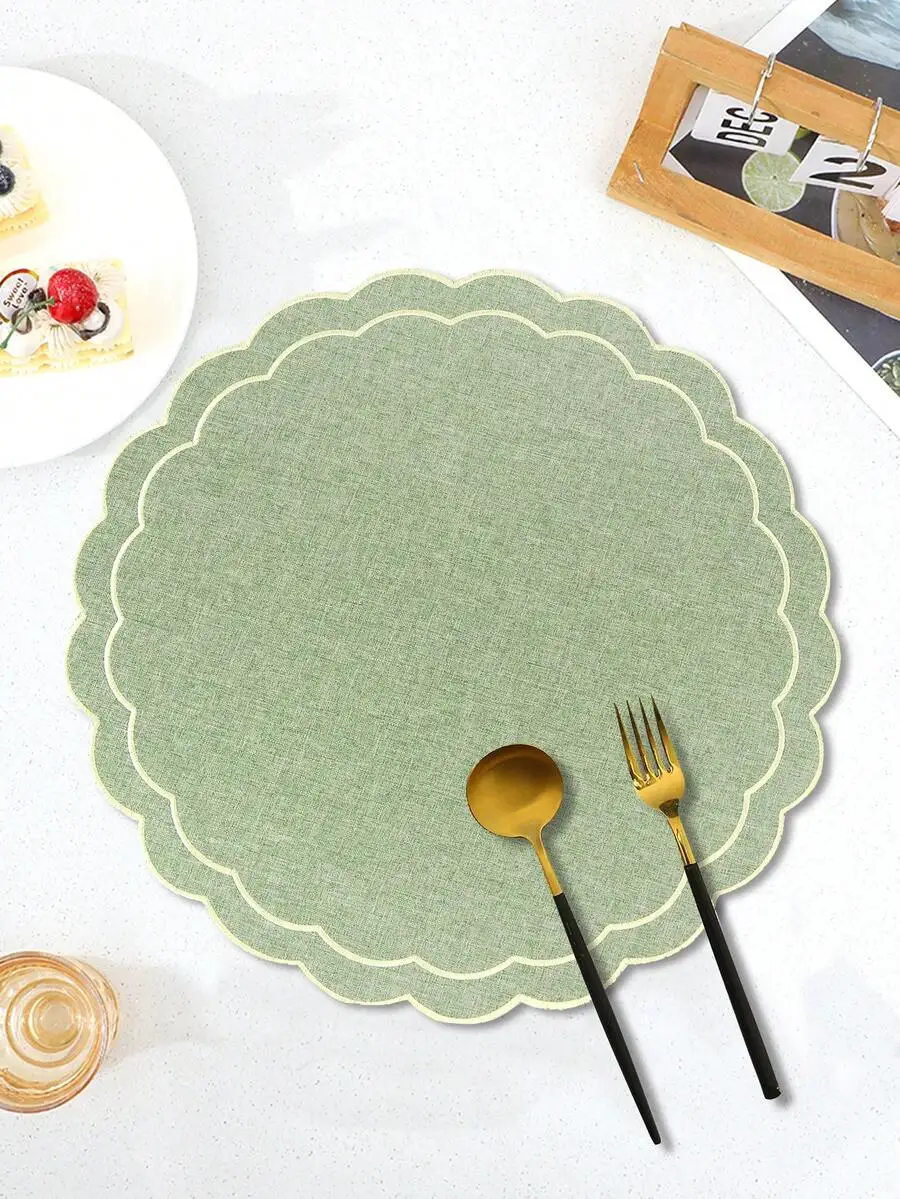 Fabric Scalloped Edge Placemats For Dining Table Wedding Party Picnic Heat Insulation Anti-Slip