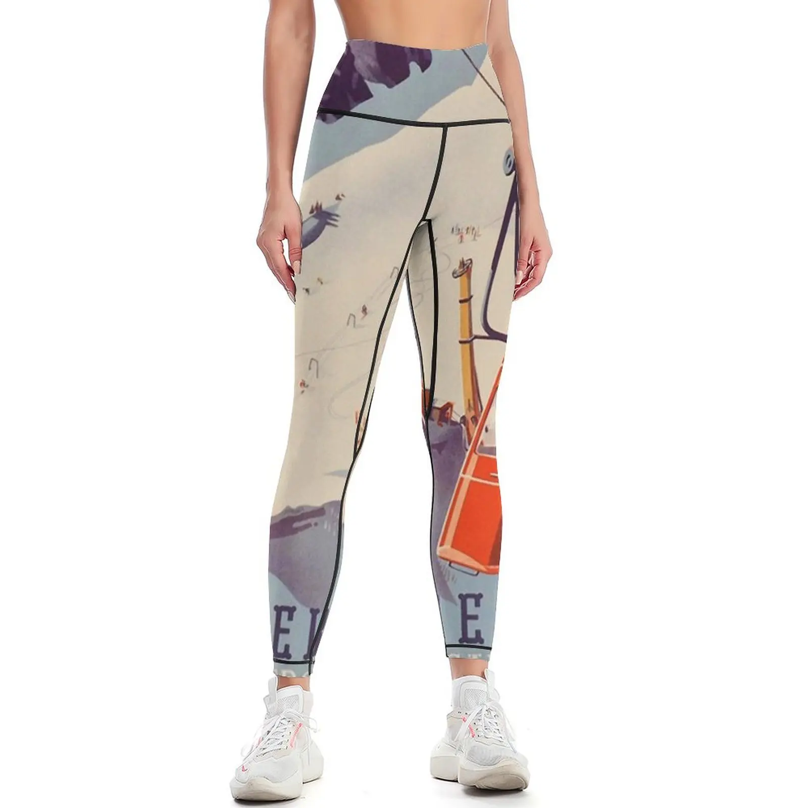 Vintage German Gondola Sport Ski Travel poster Leggings joggers for sporty woman gym Womens Leggings