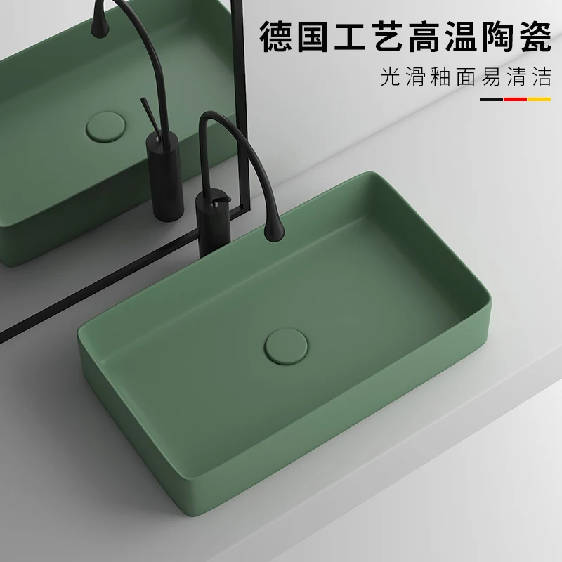 Square washbasin on stage, Morandi green matte ceramic washbasin