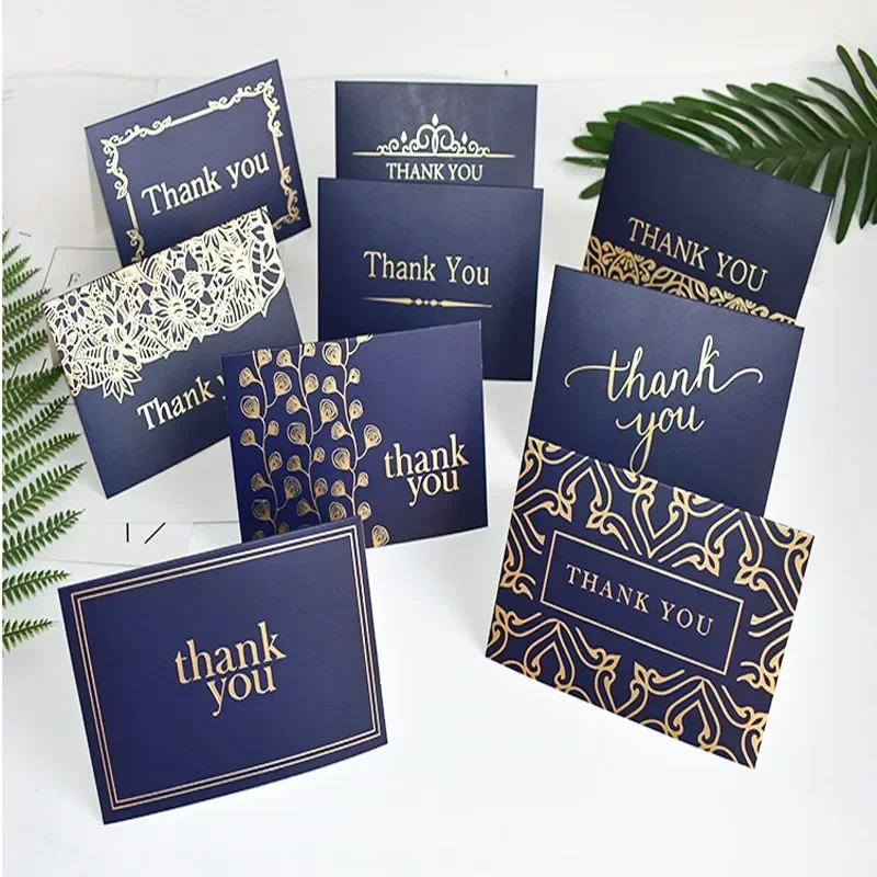 4pcs/lot blue BronzingTHANK YOU business greeting card exhibition wedding invitation card half fold card to send white envelope