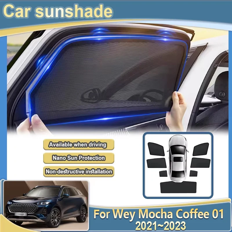 

For Wey Mocha Coffee 01 Accessories 2021~2023 2022 Car Window Mesh Sun Visor UV Protection Sunshade Windshield Curtain Auto Part