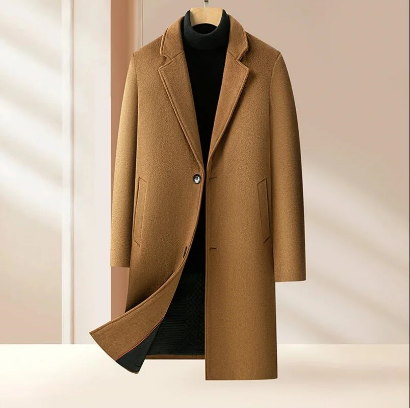 

Стильное мужское пальто в британском стиле, модное, качественное, новое, утепленное, длинное, из шерсти, для делового повседневного образа.