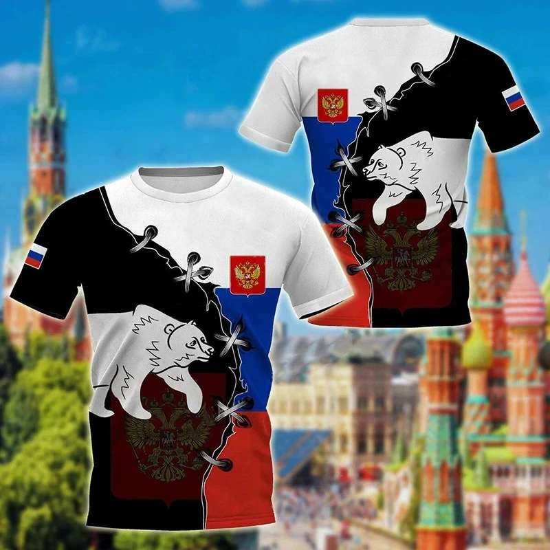 Russia National Emblem Flag 3d Print Men Women Boys Kids T-Shirt Daily Casual Oversized Loose Short-sleeved Tshirts Homme Tops