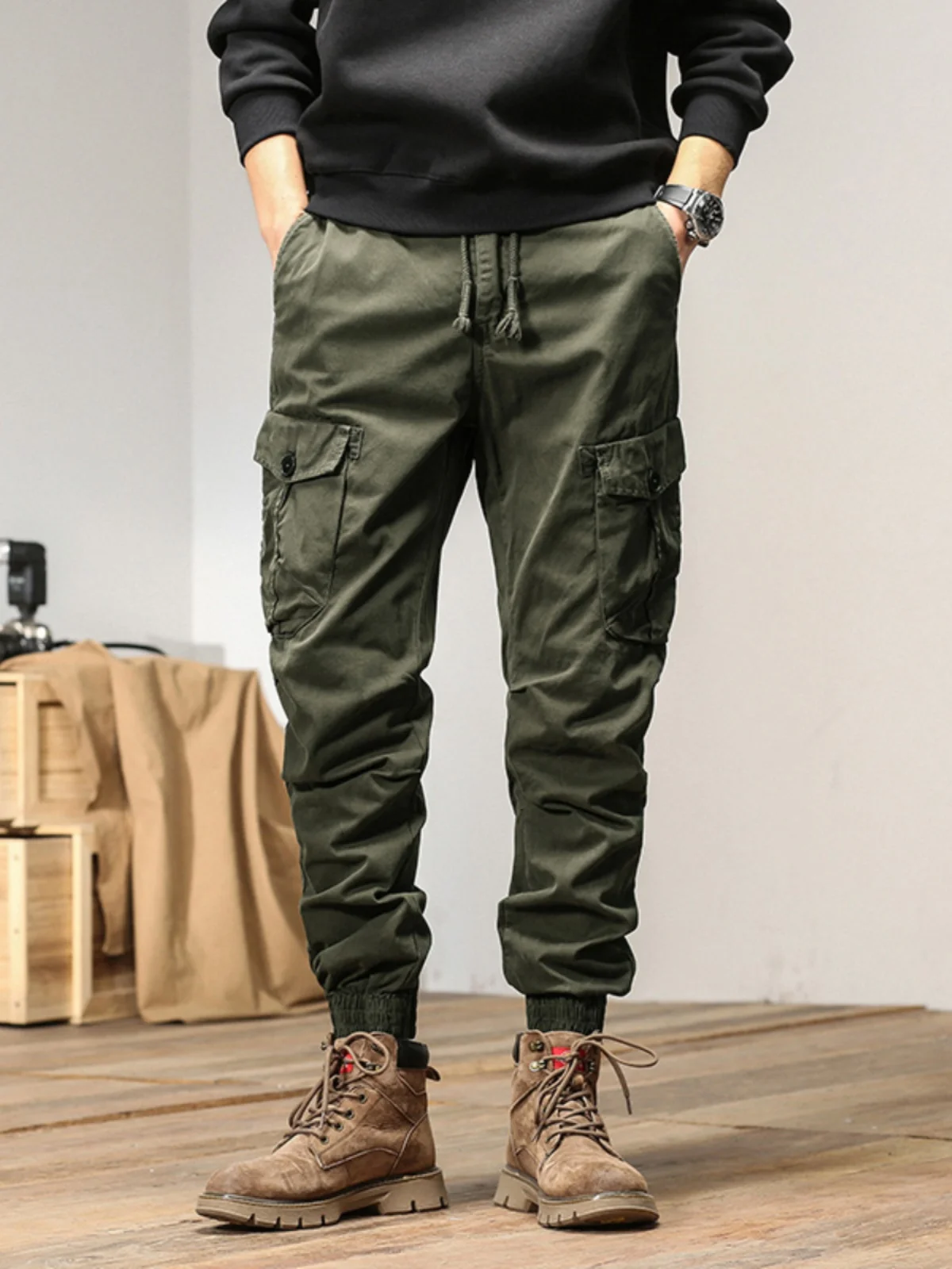 

American Sle Multi-ket Work Pants Men's Loose Cuffed Casual Long Trousers Autumn Winter New Arrival Loose Fit Cargo Pants