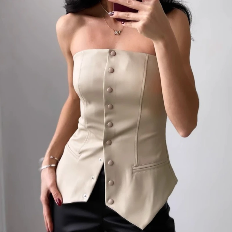 

Zeyla женский корсет без бретелек из искусственной кожи, сексуальный облегающий топ с открытой спиной, облегающий топ-труба для вечеринки, клуба, повседневный ночной наряд