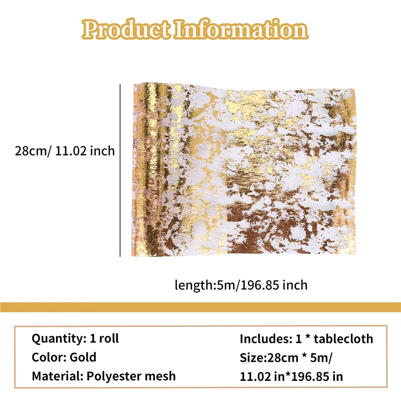 Table Runner, Sparkling Polyester Tulle Ribbon Roll With Gold Foil,Birthday Party Wedding Christmas Decor