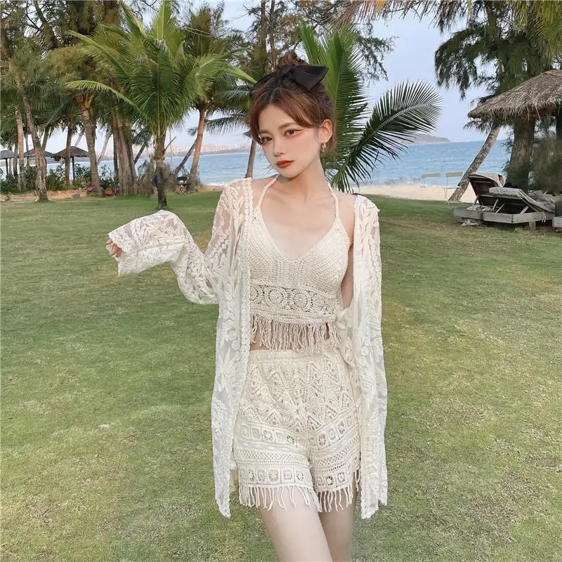 Women's Boho Fringe Backless Halter Tie Neck Underwear Outerwear with Neck Hanging Embroidery Tassel Suspender Vest Short Tank image 4