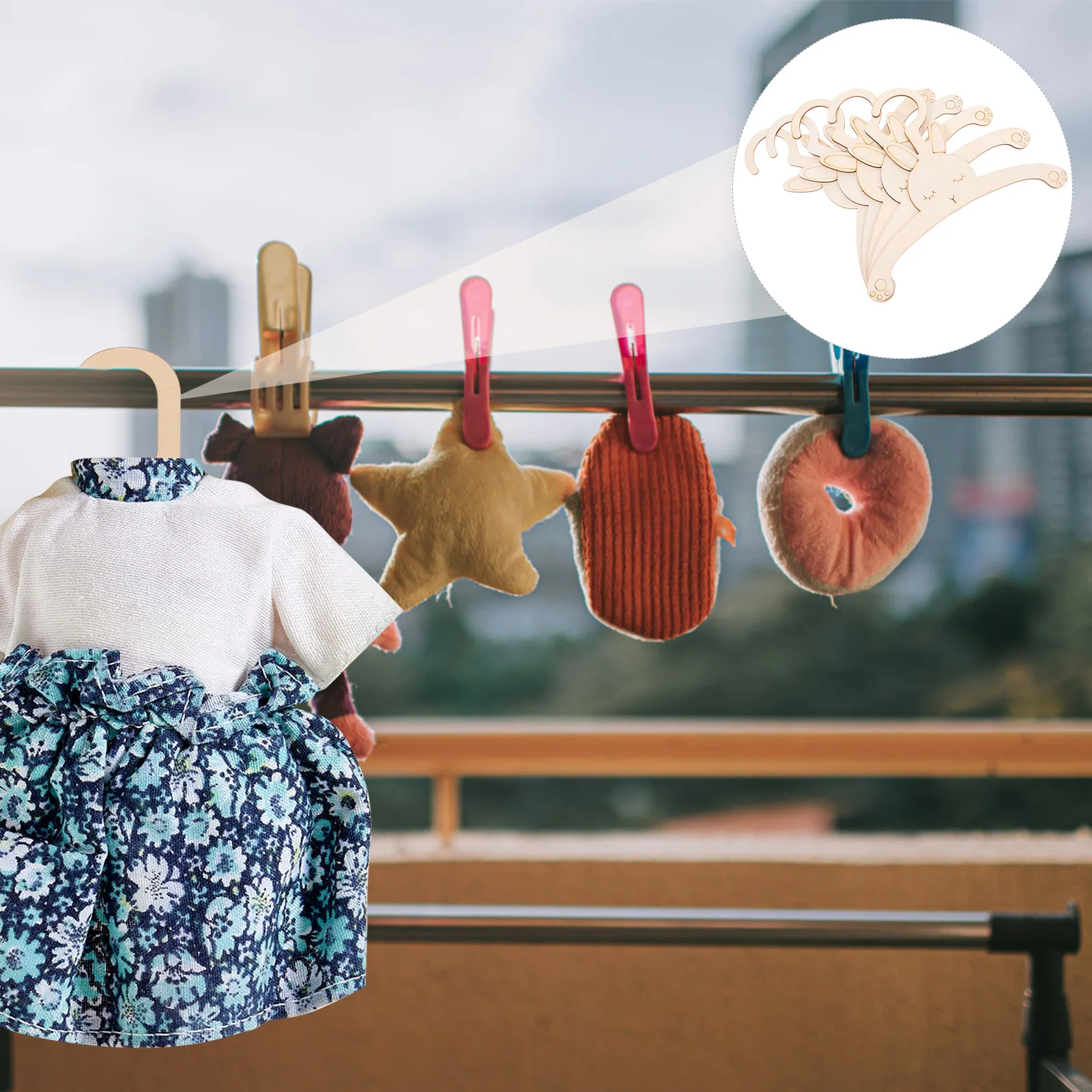 

5pcs Rabbit Shaped Wooden Hanger Beige Wood Baby Clothes Rack Toddler Pants Storage Creative Animal Design Children Clothing