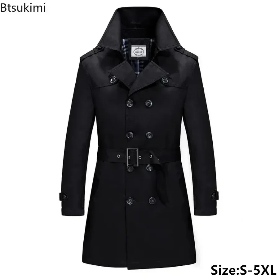 

Hot Sale New Men's Long Trench Jacket Coats Spring Autumn British Style Business Office Trench Men's Slim Double Breasted Jacket