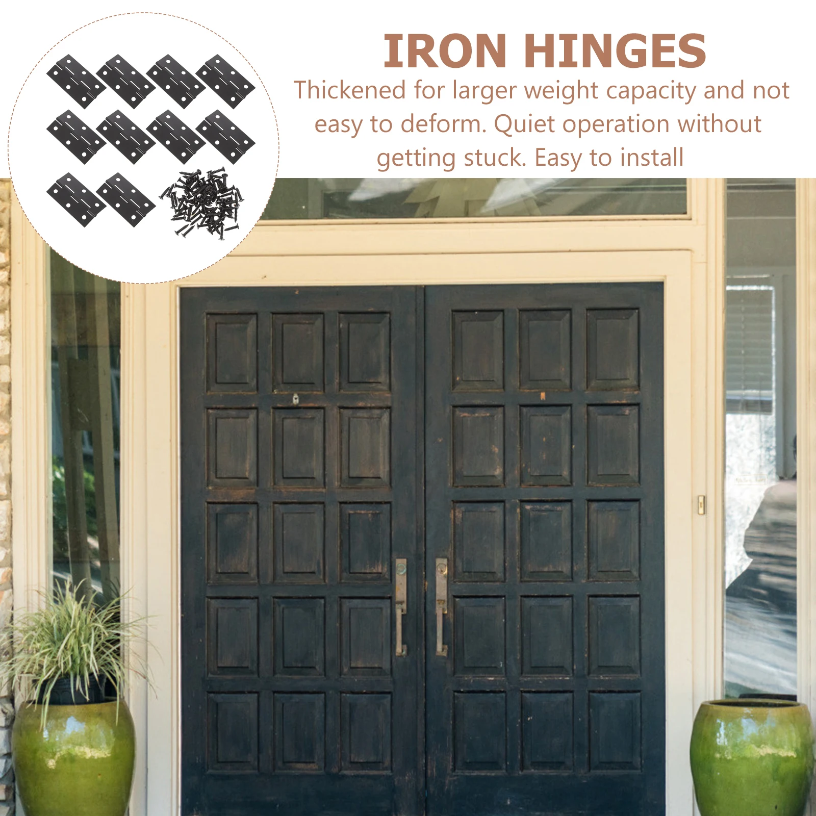 

10pcs Iron Hinges Heavy Duty Cabinet Furniture Cupboard Door High Strength Rust Resistant Smooth Bearing Capacity Electroplated