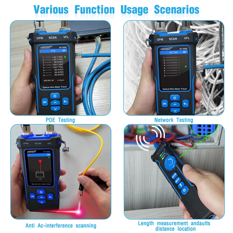 NF-8508 Network Cable Tester Optical Wire Meter Tracer LCD Digital Rechargeable Network Line Finder Wire PoE Checker Equipment