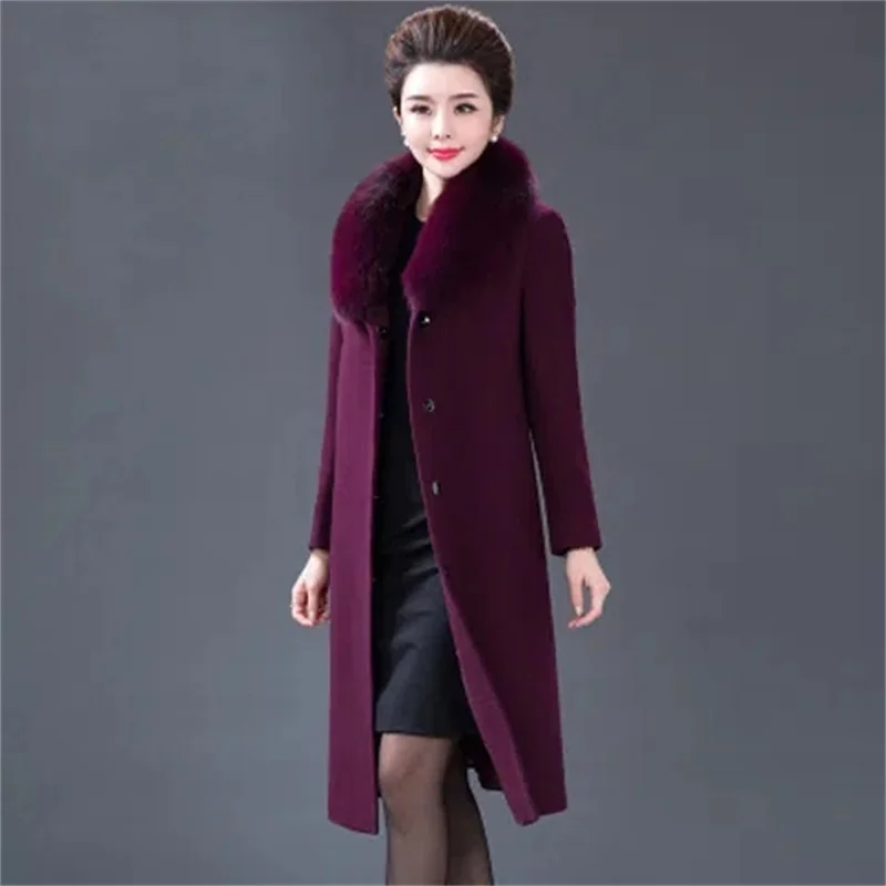 Winter Jacket Women Woolen Coat 2022 New Middle-Aged Women Mother Wear Woolen Long Coat Female Mid-Length Windbreaker