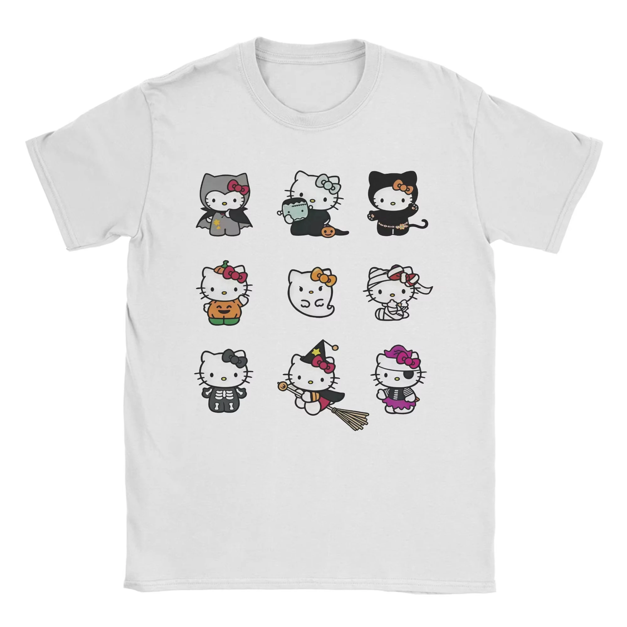 MINISO الترفيه الكرتون مرحبا كيتي هالوين تي شيرت الرجال الياقة المستديرة القطن تي شيرت قصير الأكمام تي شيرت بلايز كبيرة الحجم