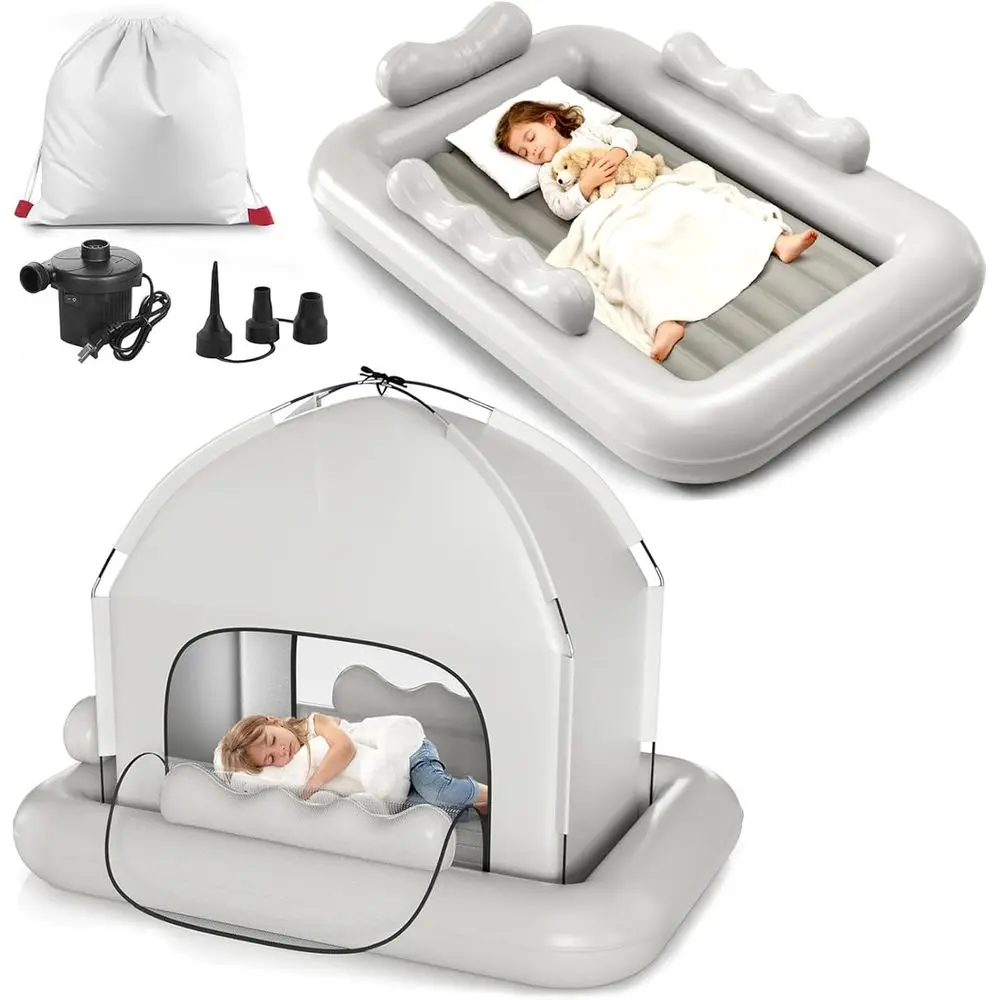 

Portable Inflatable Kids Travel Bed With Tent Safety Side Air Mattress With Pump Bag For Home Camping Hotel Indoor Outdoor Use