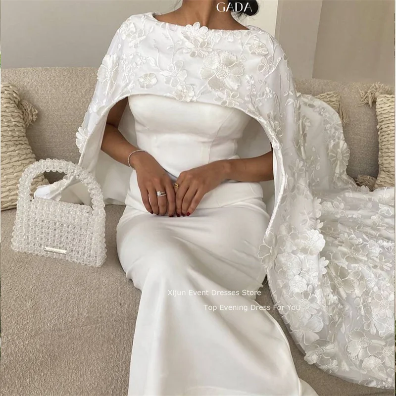 Xijun White 3D Flowers Evening Dresses Gogerous Saudi Arabric Women Prom Dresses 2023 Dubai Party Gowns Formal Long Prom Gowns