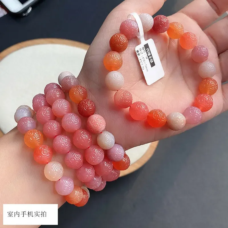 Natural powder salt source agate pumpkin bracelet single circle water red paper pattern bead Buddha head bracelet jewelry