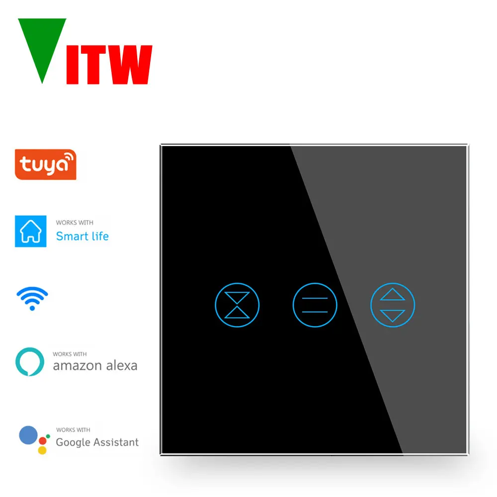 Vitw مفتاح حائط ساتر كهربائي على الطراز الأوروبي، لوح من الزجاج المقسى، مفتاح صوت تويا للتحكم الذكي عن بعد واي فاي #2