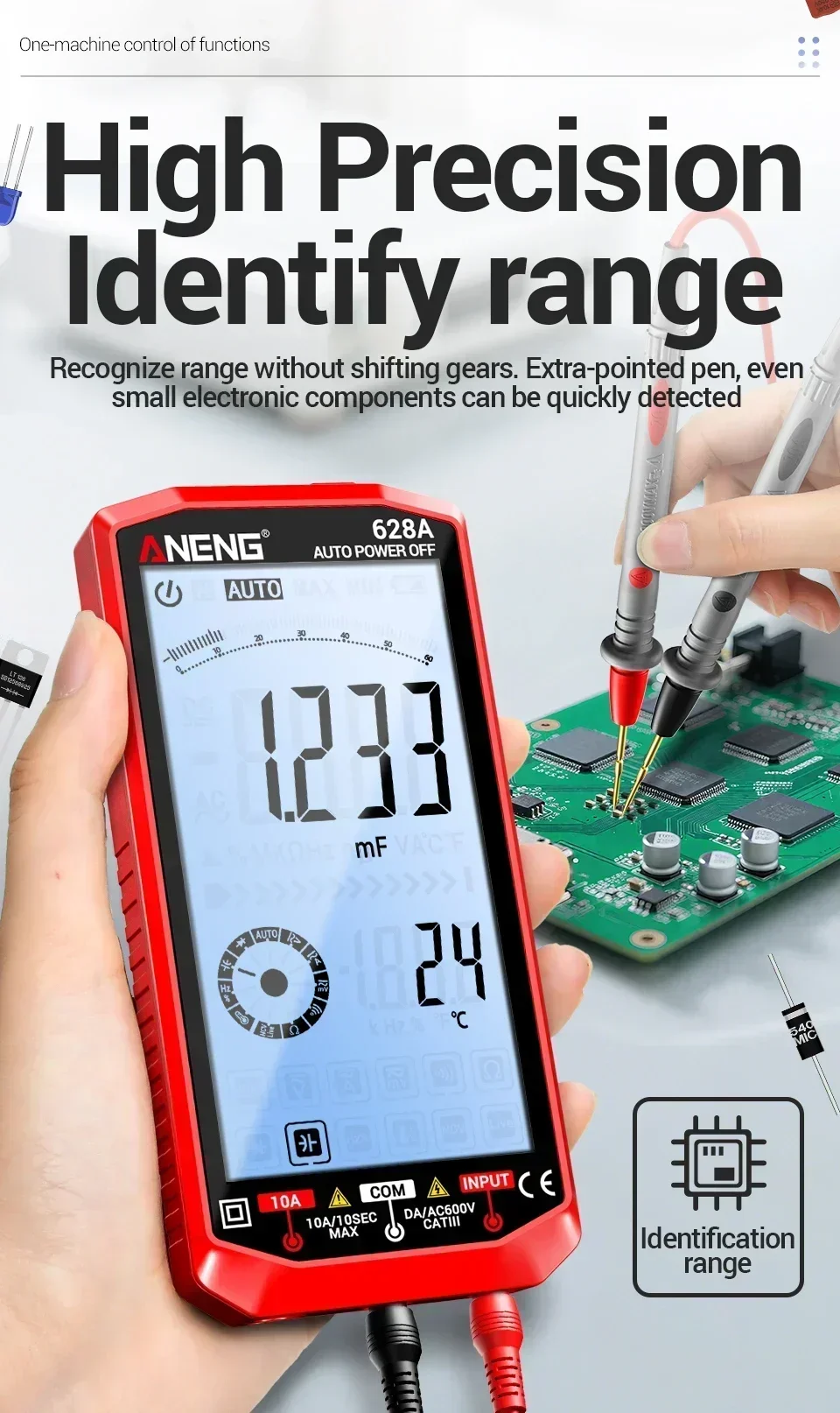 Automatic Multimeter for Measuring AC/DC Voltage Current and Temperature NCV Non-Contact Electrical Testing Model ANENG 628A