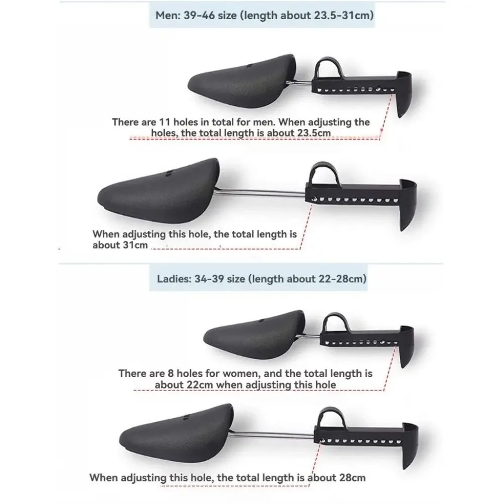 1 쌍의 새로운 플라스틱 신발 스트레처 내구성 블랙 트리 셰이퍼 랙 남성 여성을위한 조절 가능한 가죽 부츠 확장기 홀더