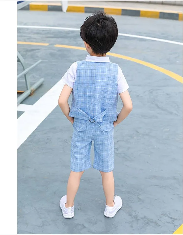 Baby Boys Summer Pink Formal Suit Kids Vest+Shorts 2Pcs Photograph Set Children Wedding Performance Party Dress Ceremony Costume