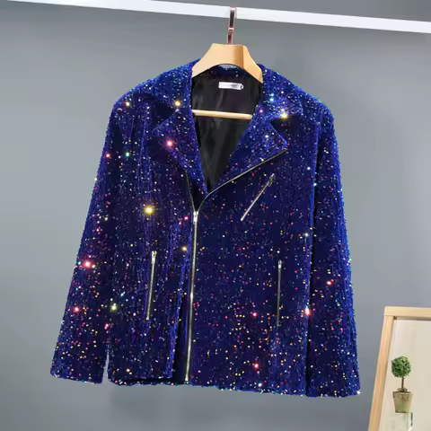 2023 Nightclub DJ Singer Stage Performance Sequin Jacket Men Fashion Bling Shiny Suit Collar Coat