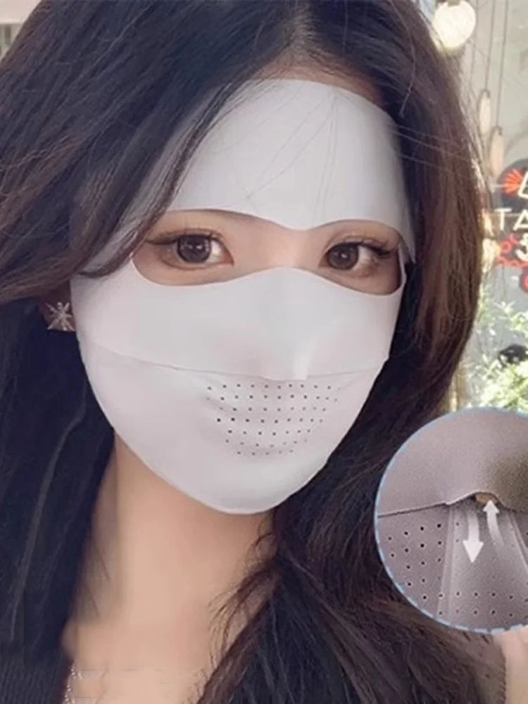 Bersepeda luar ruangan musim panas UPF50 + Masker sutra es wanita Masker matahari Golf bersirkulasi penutup seluruh wajah tipis