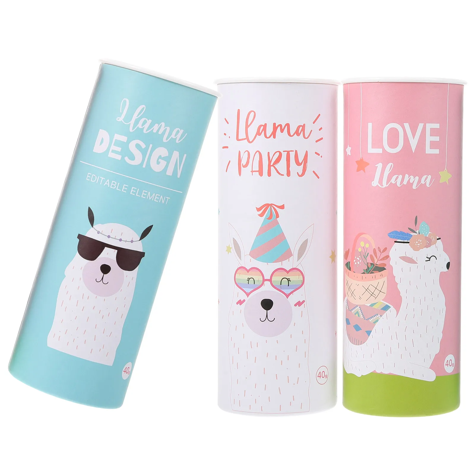 

3pcs Car Tissue Box Cartoon Alpaca Print Refillable Round Holder Construction Fits Cup Holders Travel Container Small