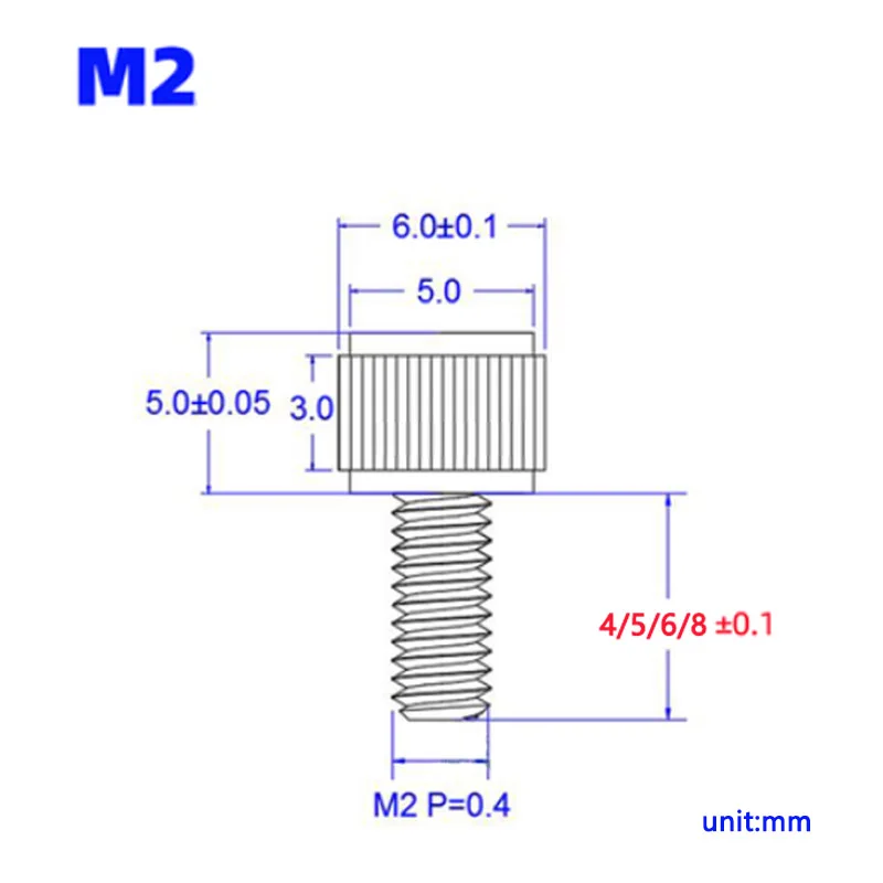 10pcs M2 M2.5 Straight Grain Knurled Thumb Screws Stainless Steel Hand Grip Knob Bolts For Vernier Calipers Length 4-12mm