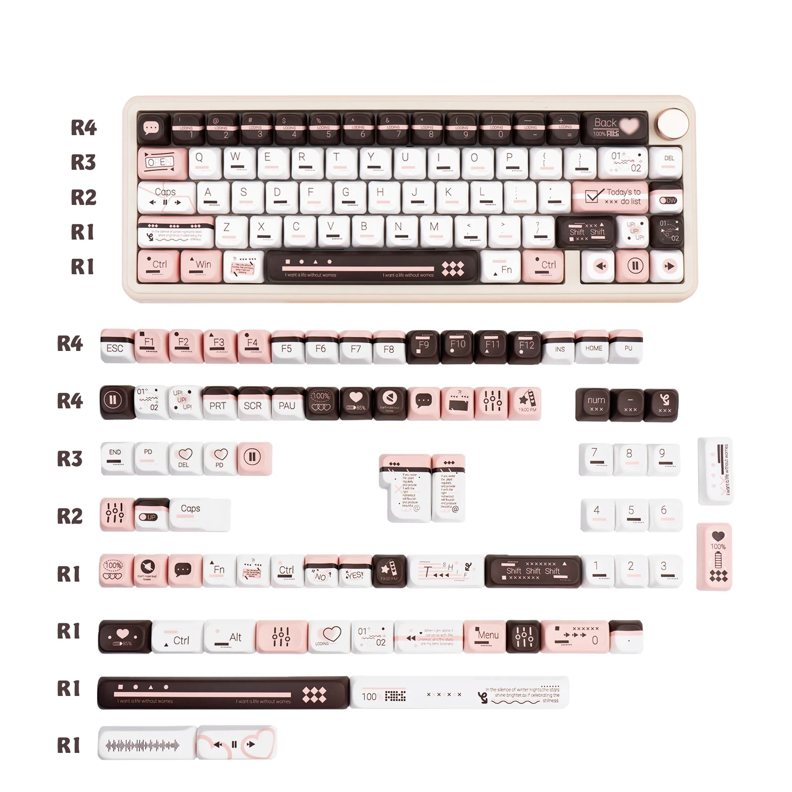 Original Fantasy Information Keycaps FOA Original Height PBT Full Five-Sided Sublimation Mechanical Keyboard Keycaps Pink