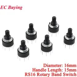 2Pcs/1pc RS16 16mm Plastic Rotary Band Switch 1 Pole 4 5 6 7 8 Position 2 Pole 3 4 Position Handle Length 15mm Shaft Axis Band