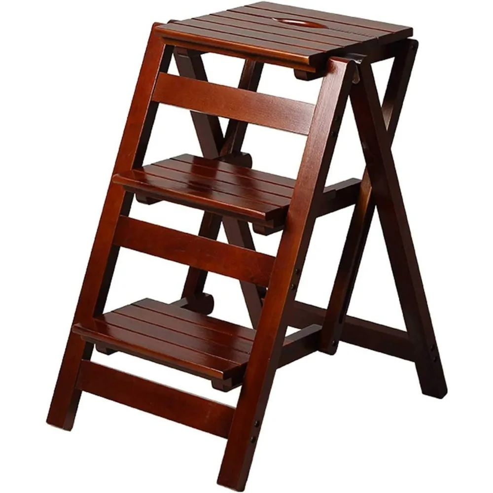 

3 Step Stool Wooden Folding Ladder Chair Thickened Library Stair Chair Portable Light Garden Tool Ladder Maximum Load 337bl