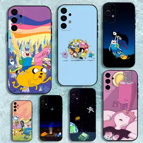 Amine Cartoon A-AdventureS Time Phone Case For Samsung S25,S24,S21,S22,S23,S30,Ultra,S20,Plus,Fe,Lite,Note,10,9,5G Black Cover