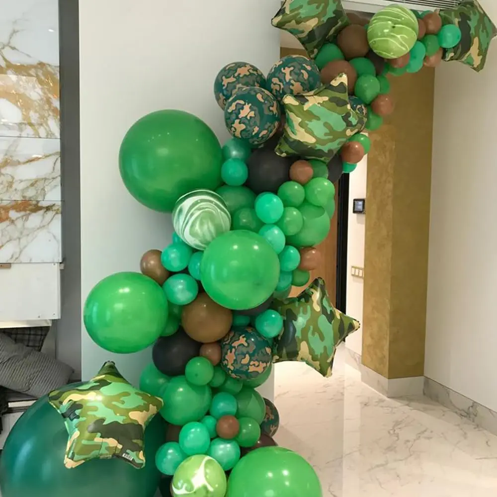 135pcs Tank Camouflage Balloon Arch Garland Green Tank Foil Globos Call of Duty Hunting Soldier Army Birthday Camo Party Decor
