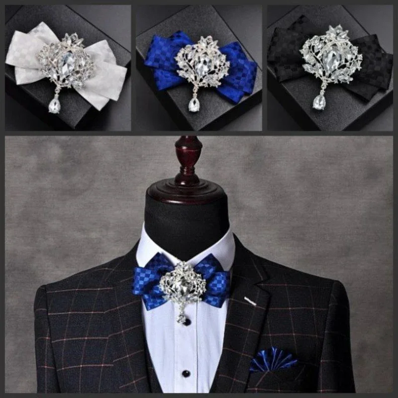 

High-end Men's Wedding Bow Tie Rhinestone Korean British French Business Banquet Accessories Handmade Jewelry Bowtie Luxury Gift