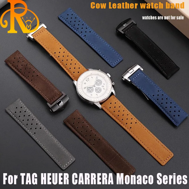 22mm-brown-blue-black-quality-leather-frosted-fold-buckle-strap-for-tag-for-strap-heuer-carera-aquaracer-monaco-f1-strap