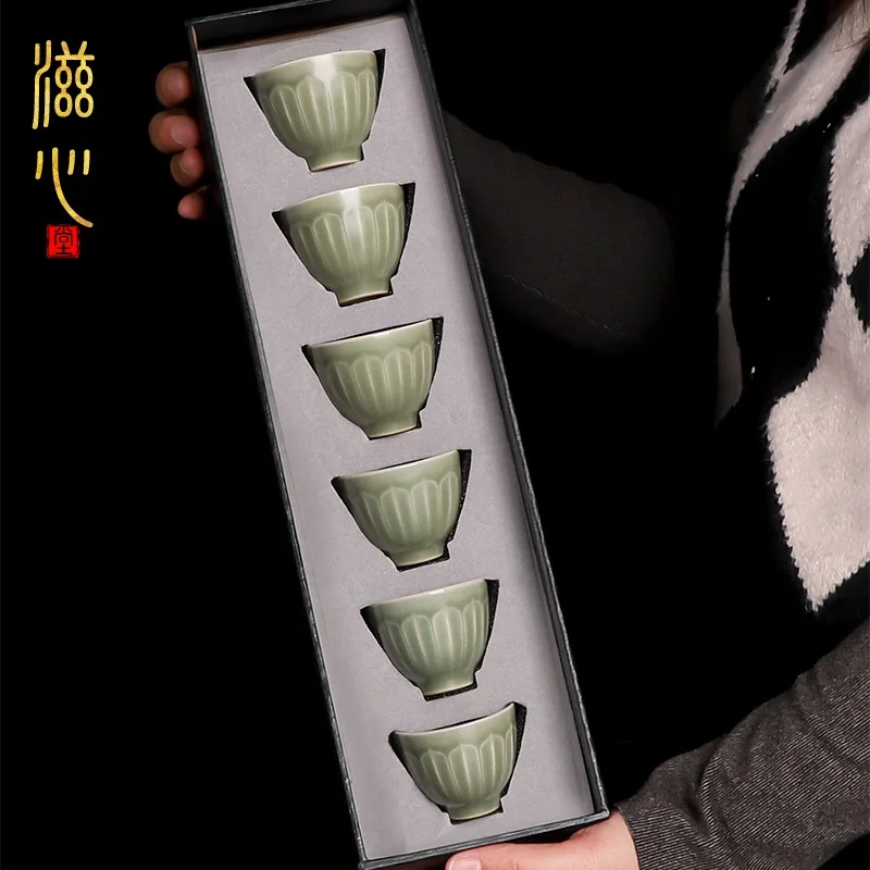 |Longquan celadon tea cup set Chinese Master Cup Kung Fu tea cup tea set single cup small 6 for household use