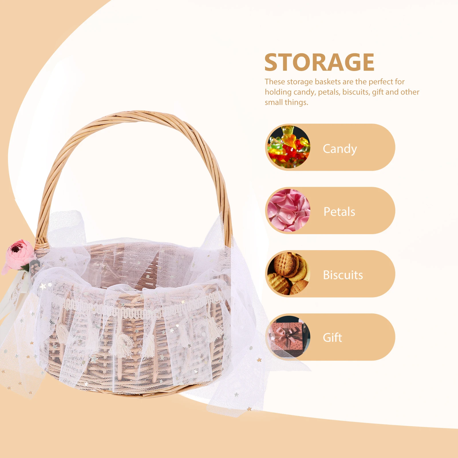 

Woven Hand Basket Flower Girls for Wedding Harvest Baskets Willow Rattan Wicker Storage Picnic