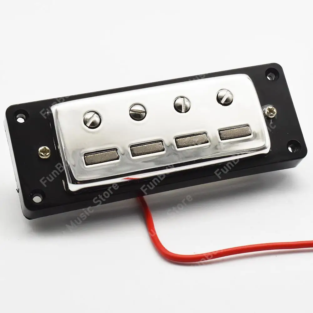 A Set of 2 Pcs 4 String Mini Electric Bass Pickups Humbucker Neck Bridge Pickup with Pickup Install Rings Chrome