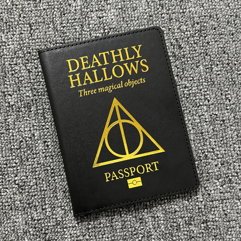 New Harries Deathly Hallows Passport Cover Anime Theme Passport Holder High Quality Pu Leather Travel Wallet