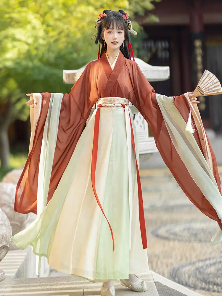 2025 spring chinese wei jin style hanfu set ancient princess fairy classical printing hanfu dress daily waistband slim dress