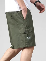 2024 Summer New Men's Solid Color Shorts 100% Cotton High end Beach Workwear Pants Motorcycle Trendy Men's Lace up Large Size