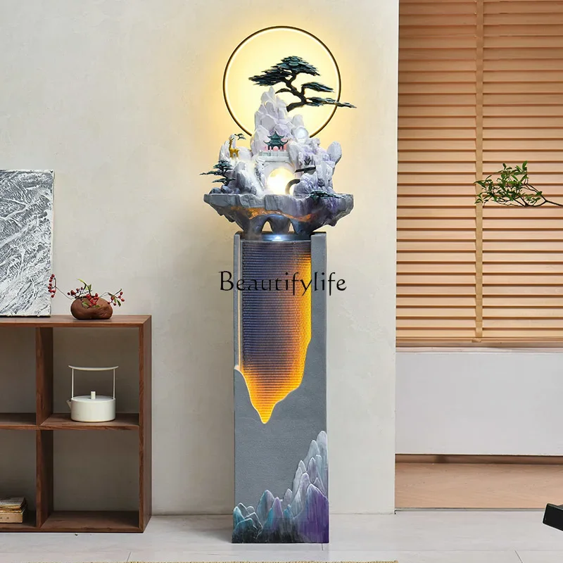 02-Modern floor-to-ceiling running water ornament circulating water living room water feature humidifier entrance decoration