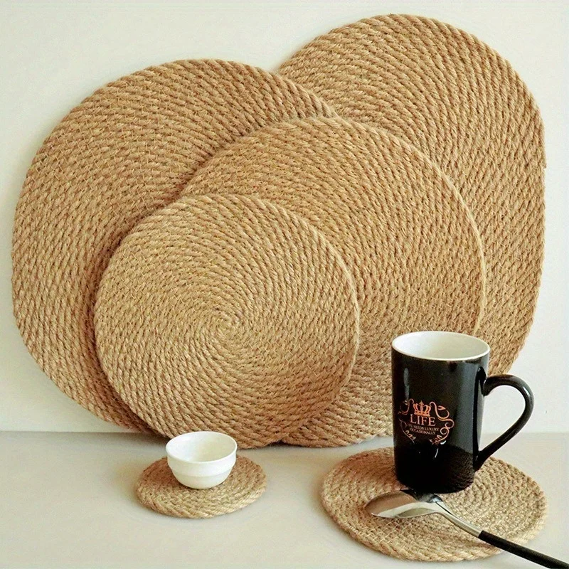 Linen Grass Insulation Mat Dining Table Placemat Straw Coaster Home Mug Mat