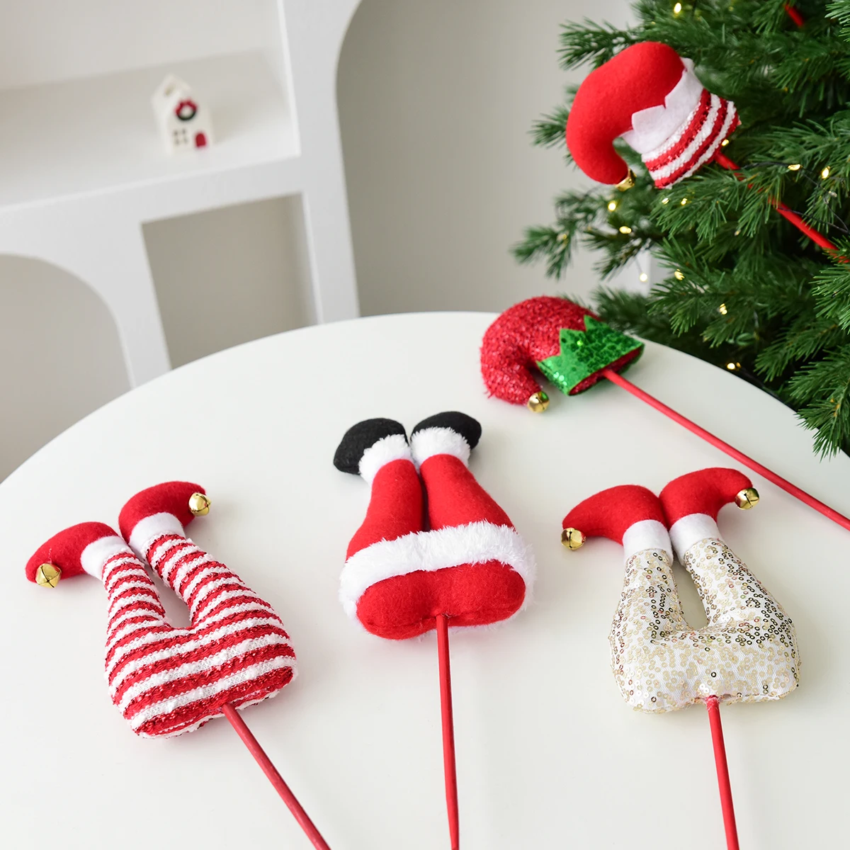 1 Stück, Weihnachtselfenmütze und Elf-Fuß-Baumspitzenzweig, für Weihnachts-, Raum- und Partydekorationen