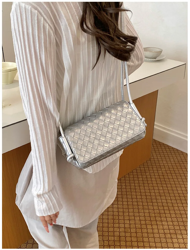 Bolso Bandolera Y2K para Mujer, Modelo LinJ2026, Tejido, de un Solo Hombro, Pequeño y Cuadrado, Bolso de Mano Moderno, Exclus...