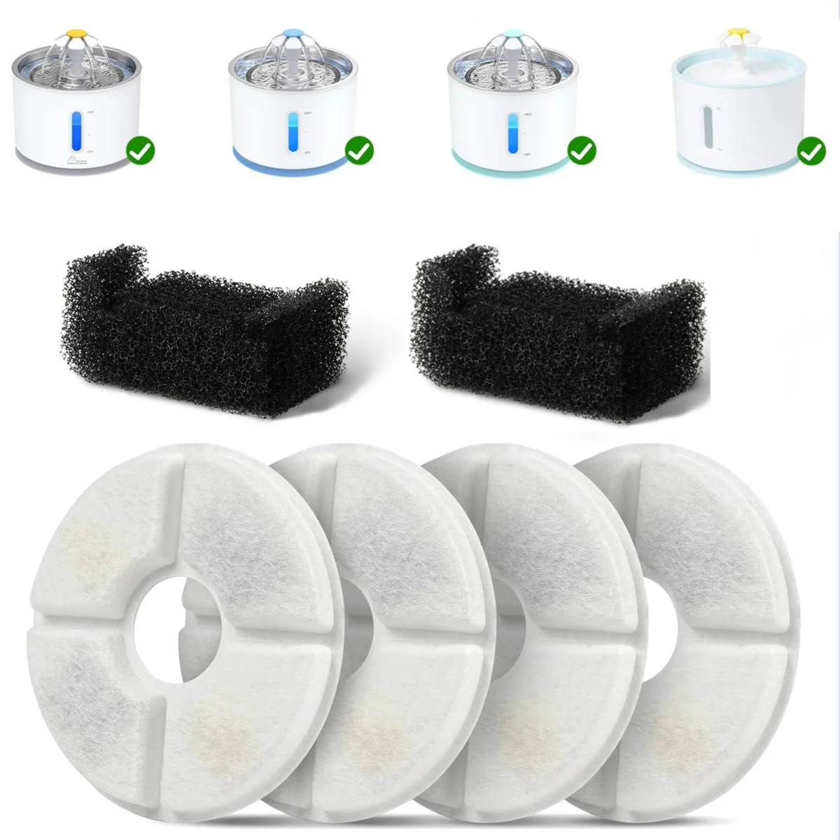 Katzen-Wasserbrunnenfilter-Ersatz, 4/8/12-teiliges rundes Kohlefilter-Set für automatisches Haustierbrunnen-Mehrfachfiltrationssystem