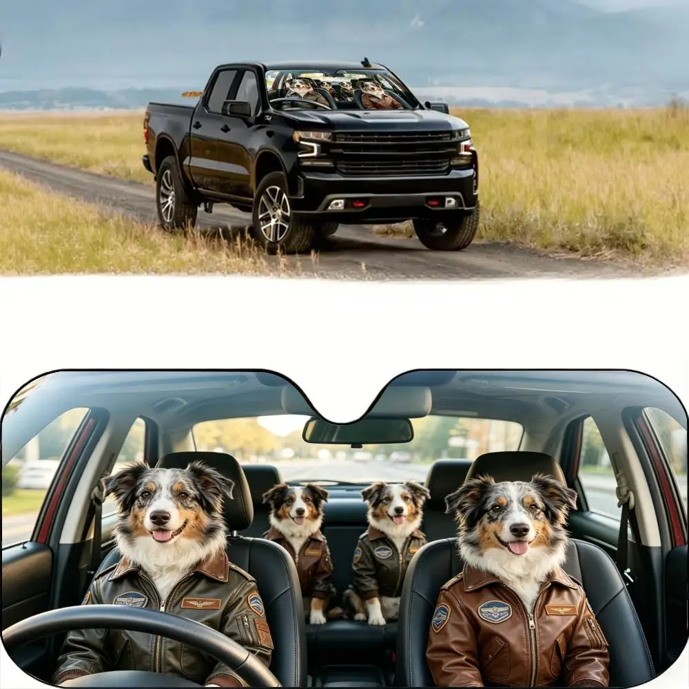 

Australian Shepherd Sun Visor Reusable Aluminum Foil Windshield UV Protection Heat Insulation Cover Foldable Sun Visor Shade
