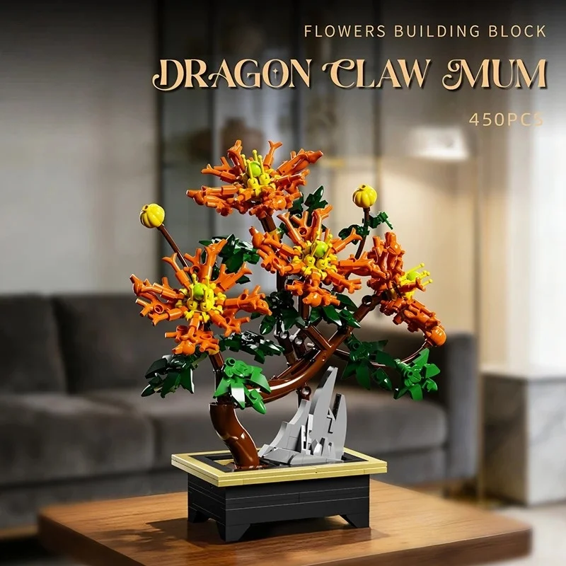 Creative Hibiscus Plum Blossom Bouquet Potted Building Blocks Crane Flower Home Plant Decoration Assemble Bricks Toys Gifts view 2