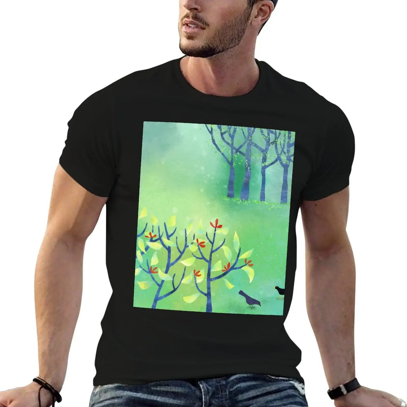 

April Landscape T-Shirt korean fashion anime clothes compression shirt men