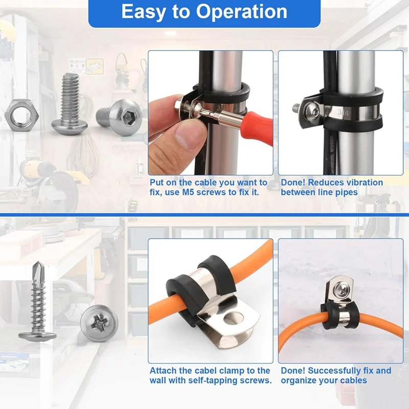 Juego de abrazaderas para cables de AB09-176Pcs, abrazaderas aisladas de goma de 8 tamaños con tornillos de 72 Uds., para instalación automotriz de cables